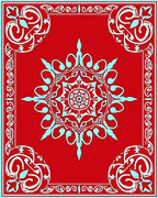 Crimson Sky Blue Floral Medallion Border Rug