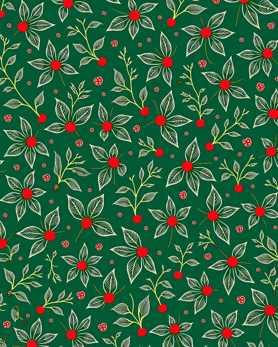 Christmas Green Floral Berry Accents Rug
