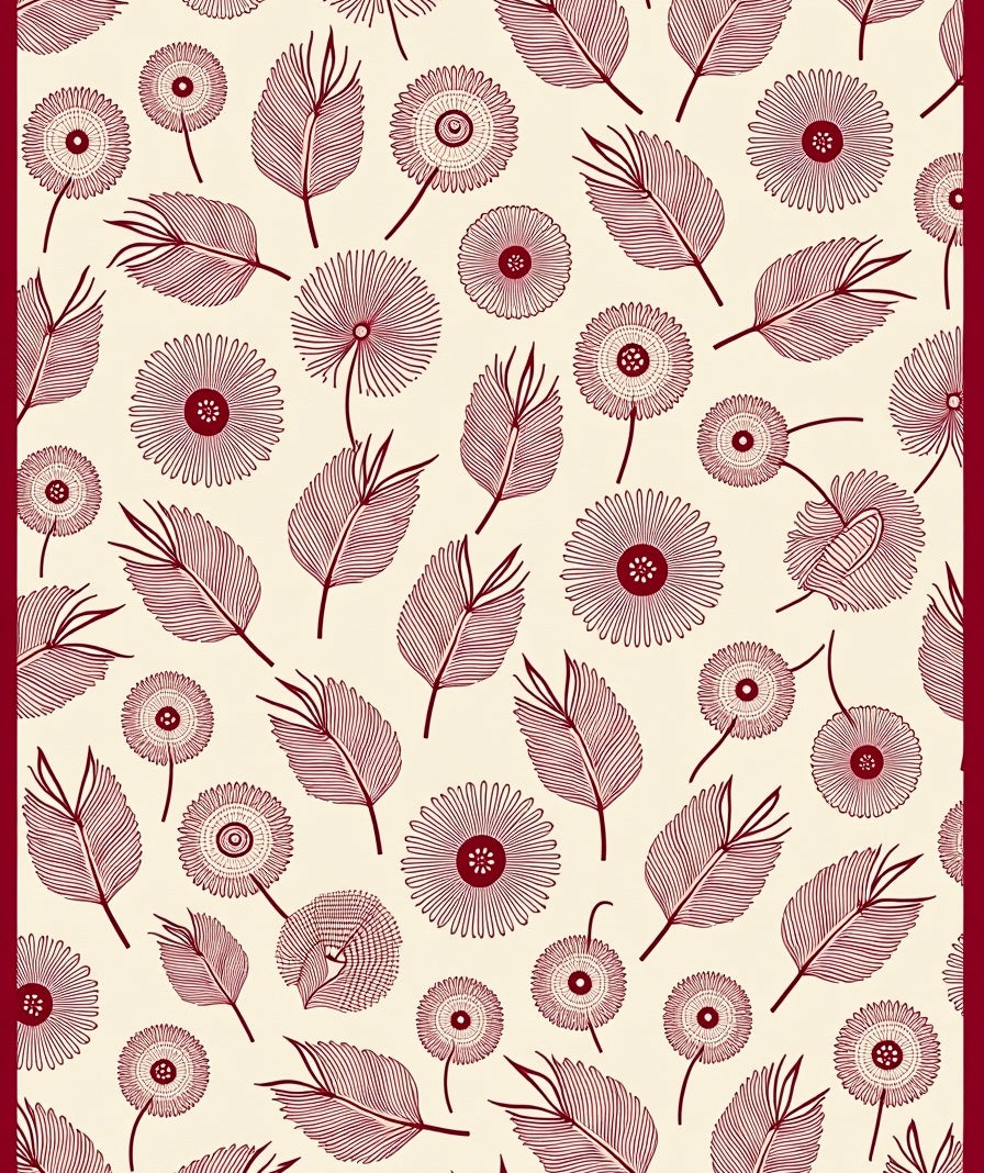 Crimson Feather and Flower Collage Rug