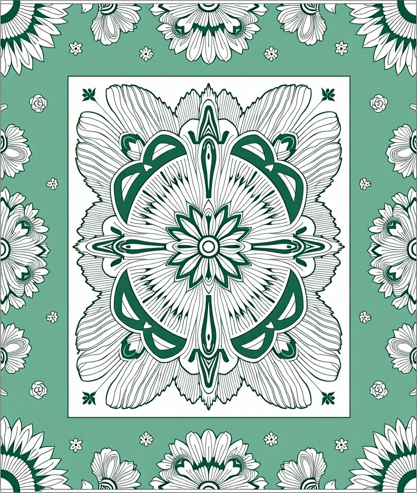 Emerald Green Floral Medallion Tapestry Rug
