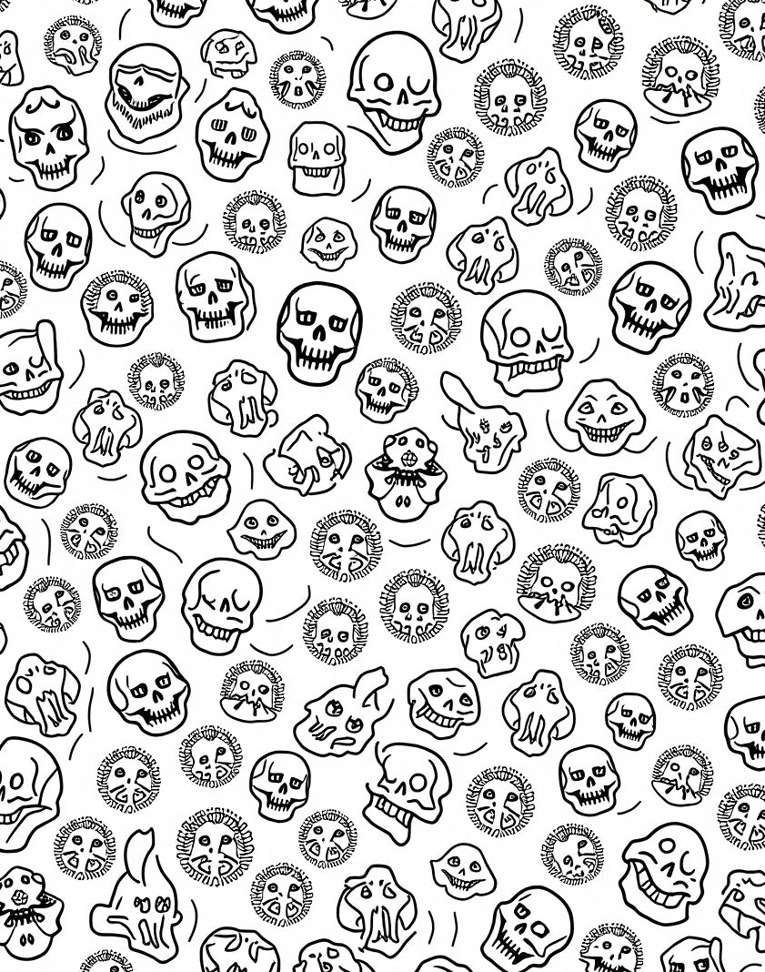 Whimsical Black White Skull Scatter Rug