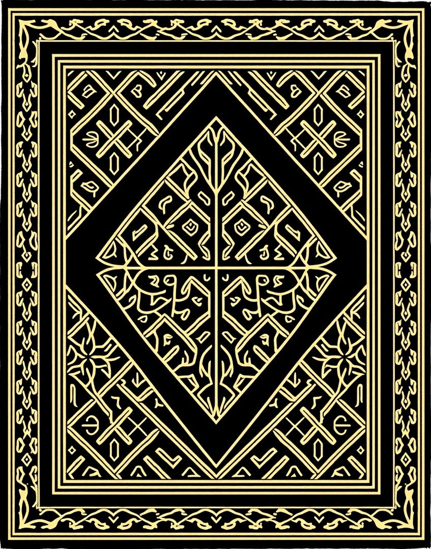 Geometric Gold Abstract Black Medallion Rug
