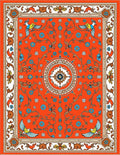 Vibrant Orange Bird Floral Medallion Rug