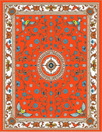 Vibrant Orange Bird Floral Medallion Rug