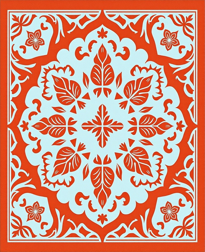Vibrant Orange Floral Medallion Rug
