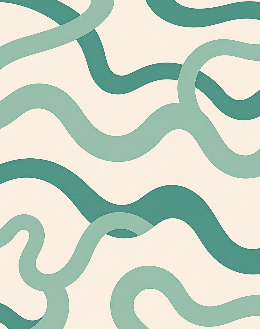 Teal Serpentine Flowing Curvy Abstract Rug
