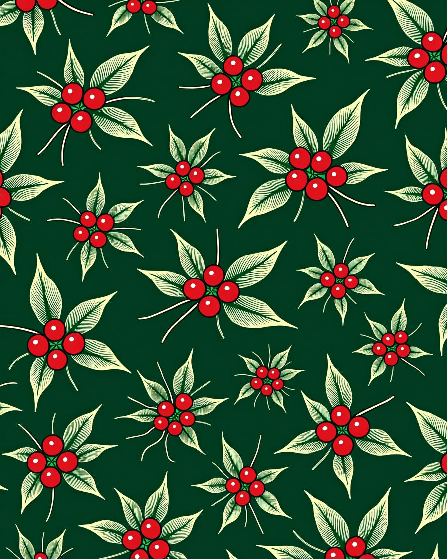 Festive Red Berry Leaf Cluster Rug