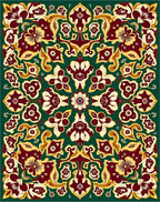 Rich Maroon Floral Arabesque Ensemble Rug