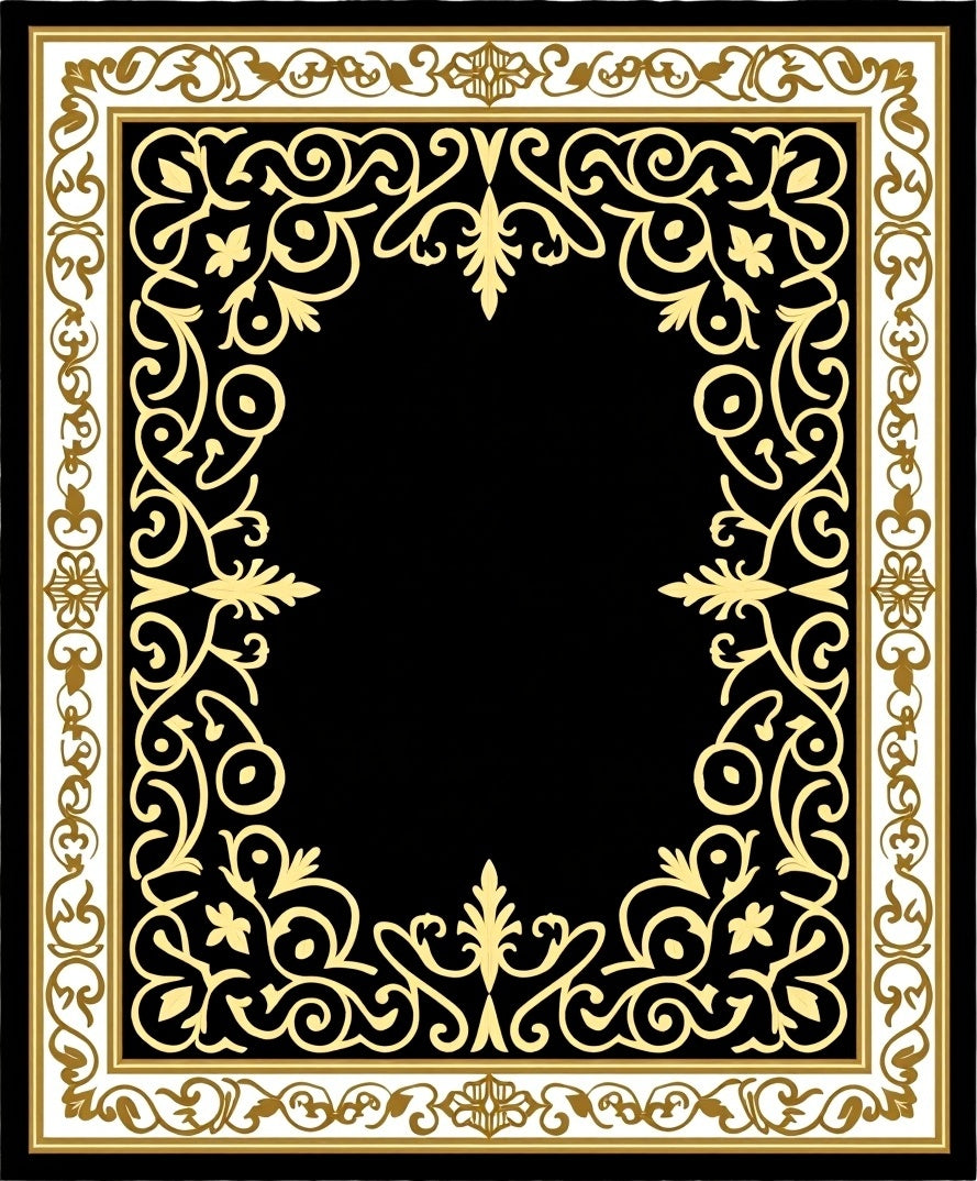 Black Gold Vintage Floral Arch Rug