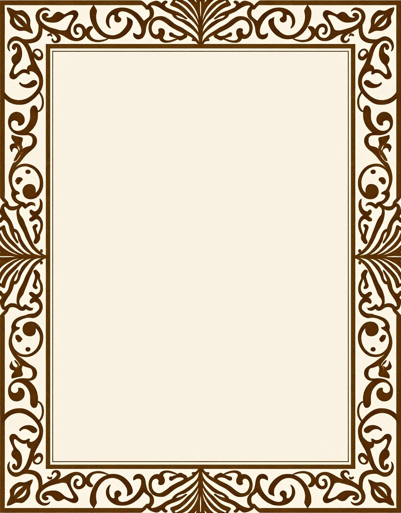 Brown Floral Scroll Frame Rug