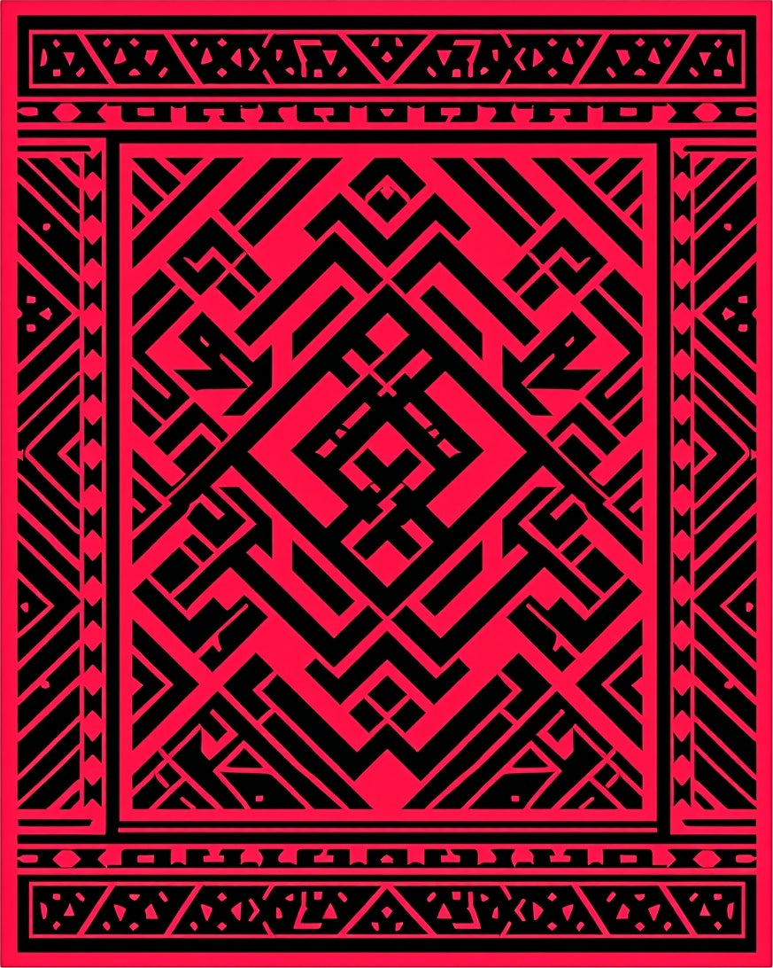 Crimson Geometric Labyrinth Art Rug