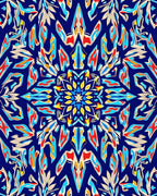 Vibrant Red Blue Yellow Kaleidoscope Rug