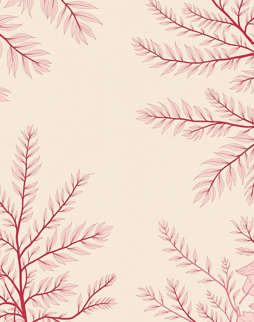 Crimson Leafy Branches On Cream Rug