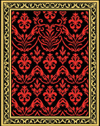 Bold Red Floral Damask Frame Rug