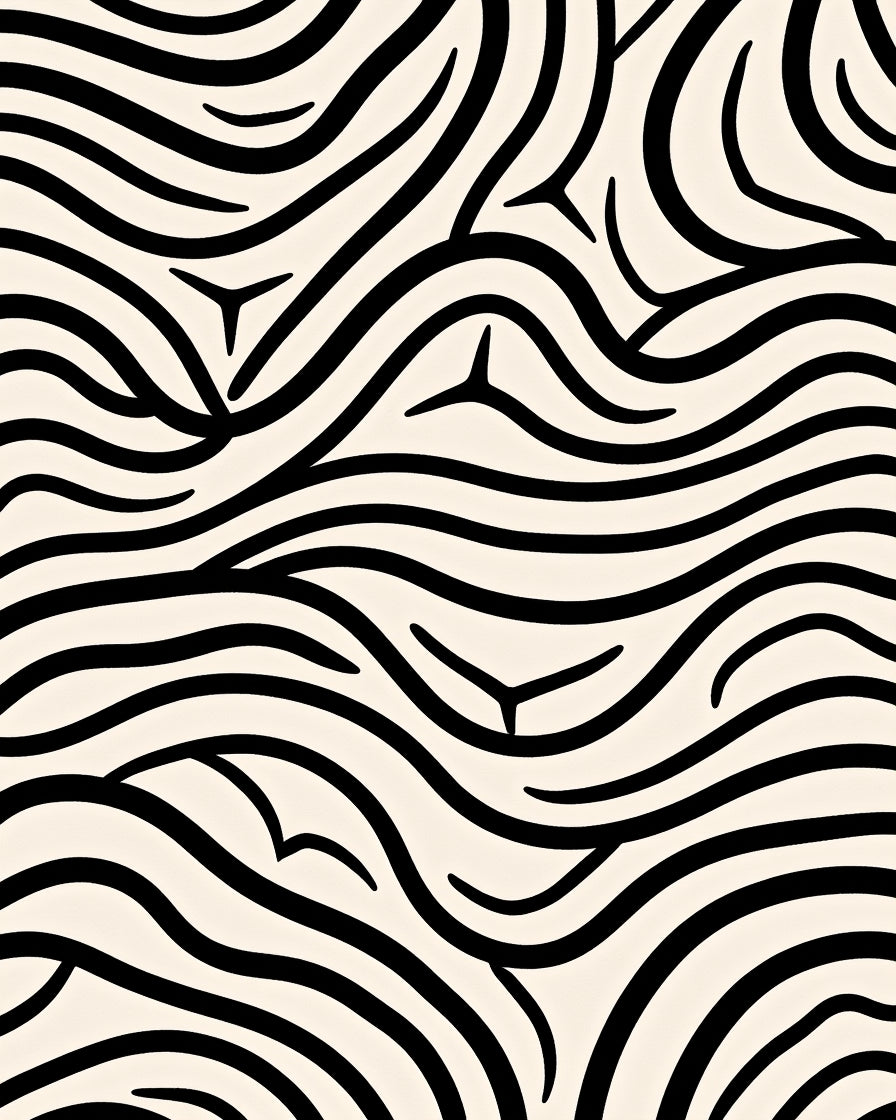 Abstract Black White Wave Rug