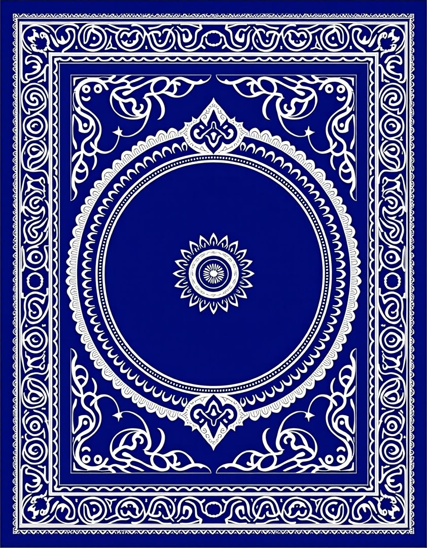 Deep Blue White Floral Medallion Arch Rug