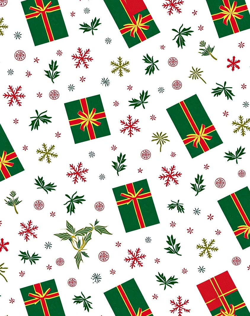 Green Red Gifting Snowflakes Foliage Rug