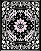 Blush Pink Floral Black Medallion Rug