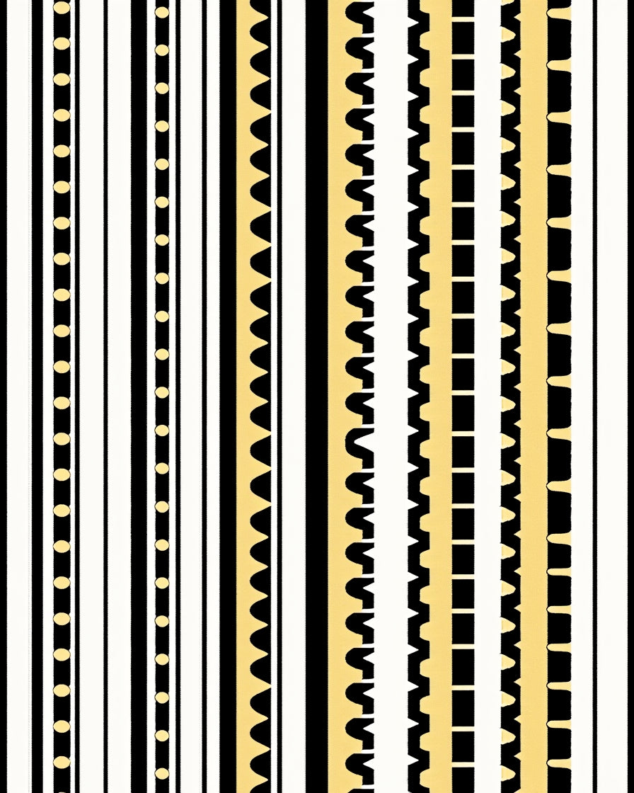 Black White Gold Geometric Stripe Rug