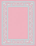 Elegant Pink Blue Scroll Border Rug