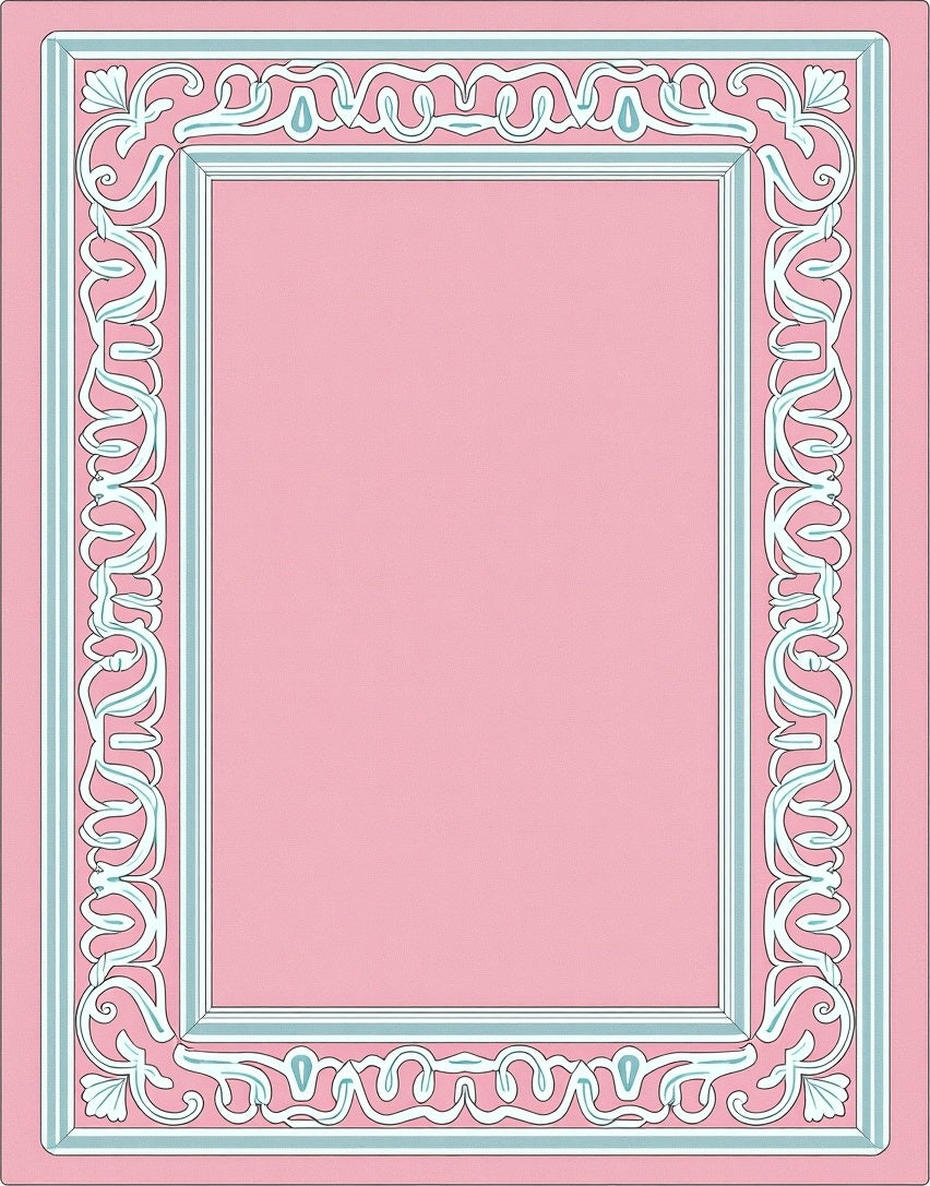 Elegant Pink Blue Scroll Border Rug