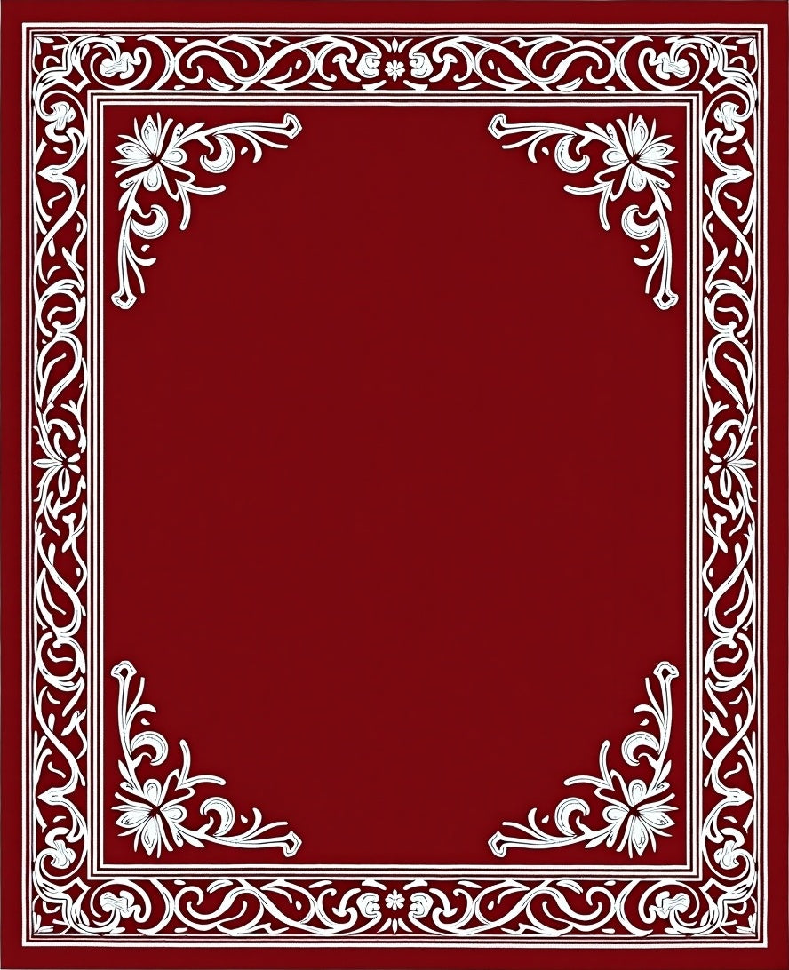 Crimson White Ornamental Border Rug