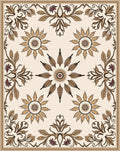 Beige and Burgundy Floral Medallion Rug