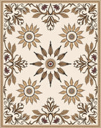 Beige and Burgundy Floral Medallion Rug