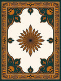 Ornate Teal Gold Sunburst Medallion Rug