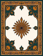 Ornate Teal Gold Sunburst Medallion Rug