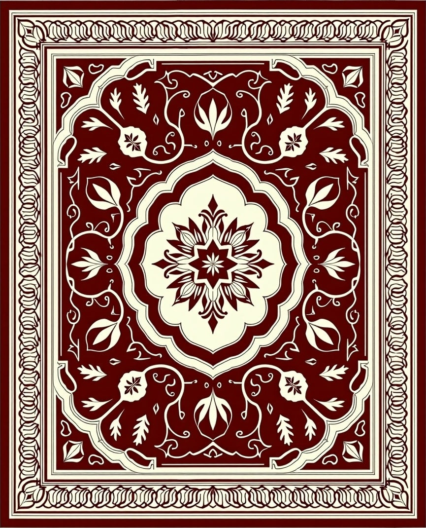 Crimson Cream Floral Medallion Border Rug