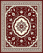 Crimson Cream Floral Medallion Border Rug