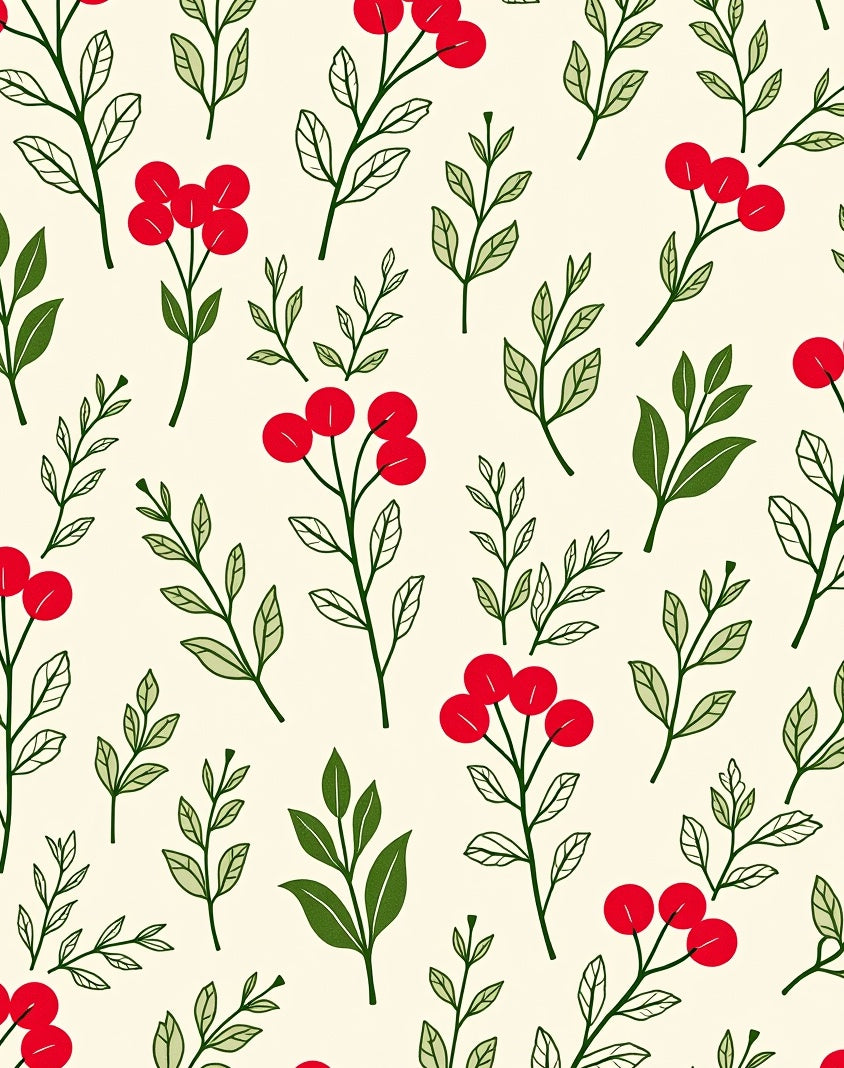Crimson Berry Branch Botanical Background Rug