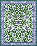 Green Blue Arabesque Floral Medallion Rug