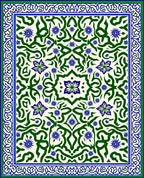 Green Blue Arabesque Floral Medallion Rug
