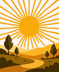 Golden Sun Over Rolling Hills Landscape Rug