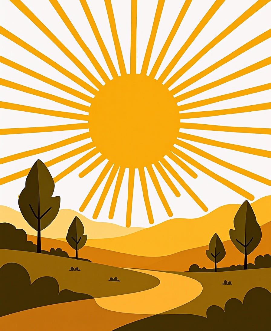 Golden Sun Over Rolling Hills Landscape Rug