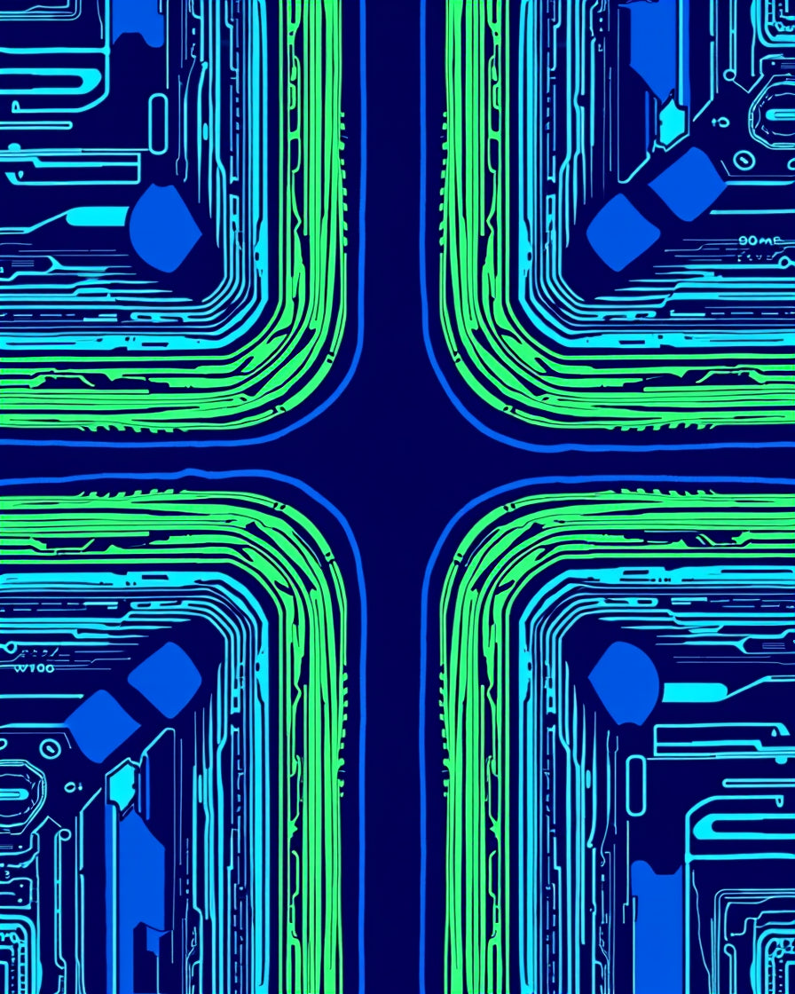 Electric Circuit Board Blue Green Rug