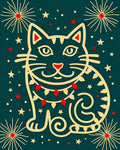 Festive Teal Cat Firework Celebration Rug
