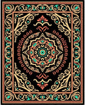 Black Coral Teal Mandala Medallion Rug