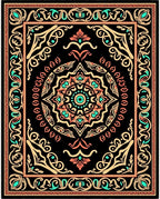 Black Coral Teal Mandala Medallion Rug