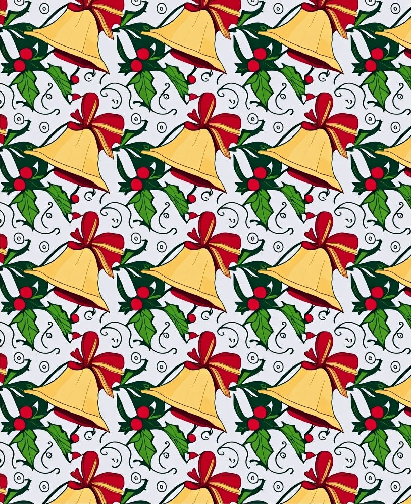 Christmas Bells Holly Ribbon Swirls Rug