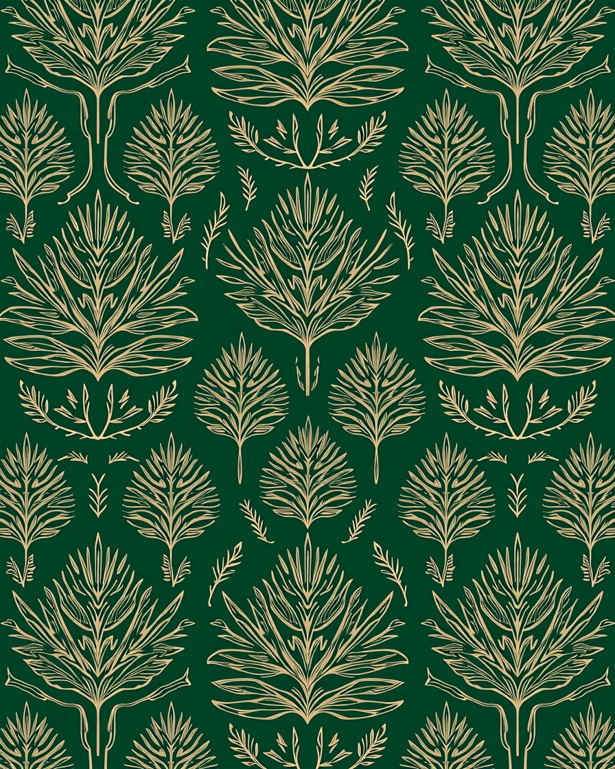 Emerald Gold Foliage Art Deco Rug