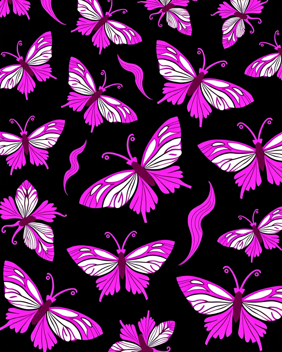 Vibrant Pink Butterfly Black Background Rug