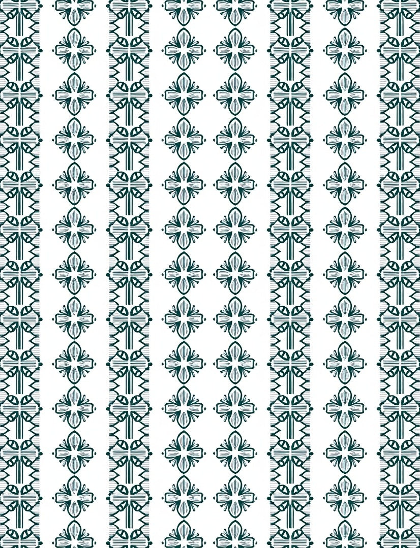 Deep Green Vertical Floral Stripe Rug