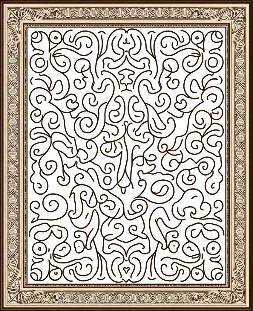Rich Brown Abstract Swirl Frame Rug