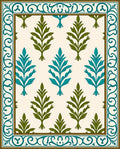Teal and Olive Leaf Border Rug