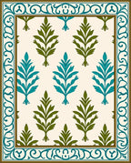 Teal and Olive Leaf Border Rug