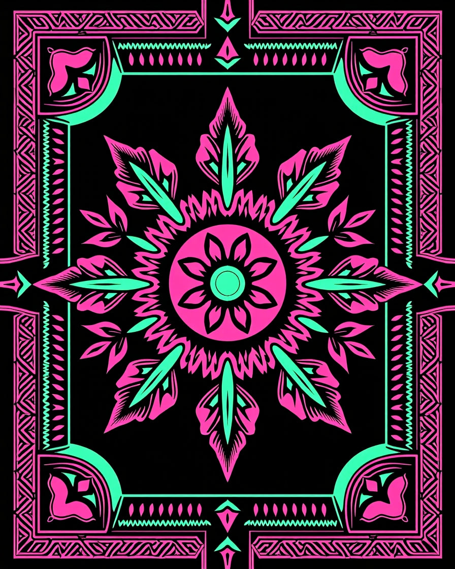 Bold Pink Teal Sunburst Geometric Rug