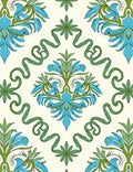 Blue Green Floral Swirl Arrangement Rug